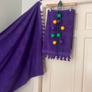 Purple Terry Cotton Towel with Tassels Hand Crafted 38 x 70 Mardi Gras Purple